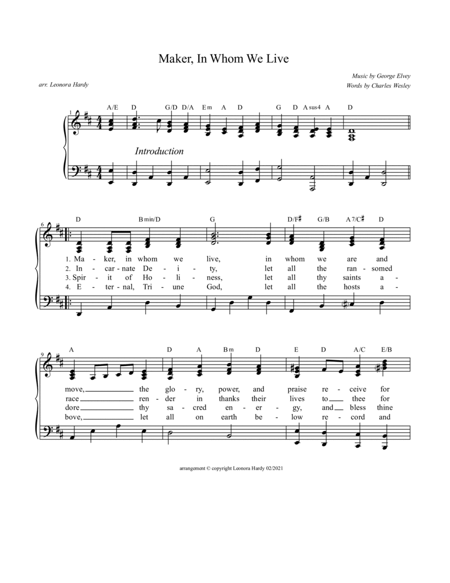 Maker, In Whom We Live (arr. Leonora Hardy)