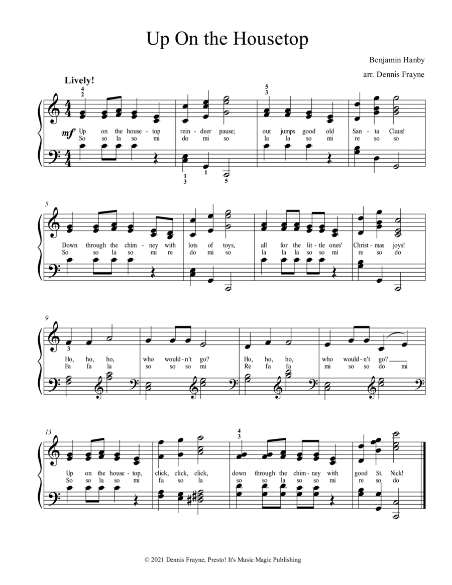 Up on the Housetop (standard notation, early intermediate) (arr. Presto! It's Music Magic Publishing)