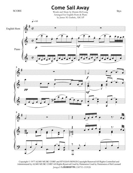 Come Sail Away (arr. James M. Guthrie, ASCAP)