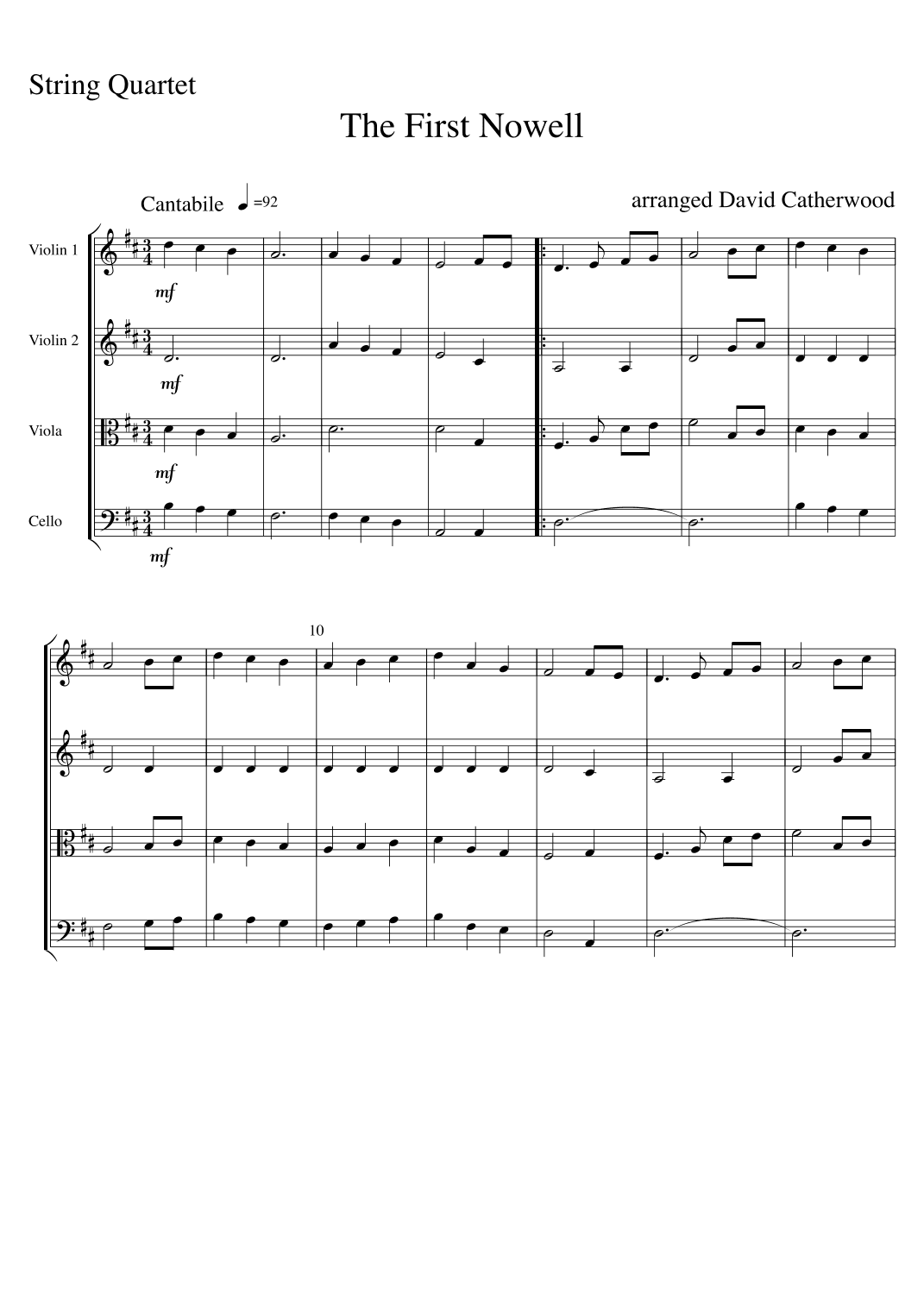 The First Nowell  - arranged for String Quartet by David Catherwood (arr. David Catherwood)