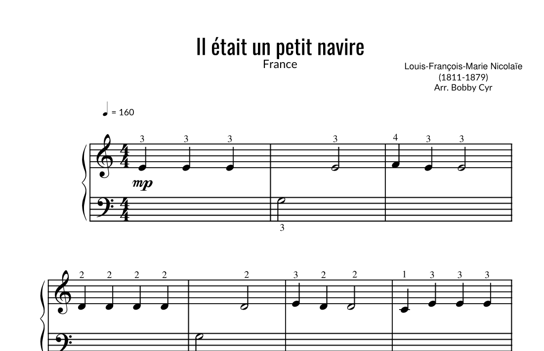 Il Était un Petit Navire - Comptines (piano facile) (arr. Bobby Cyr - Piano Notion)