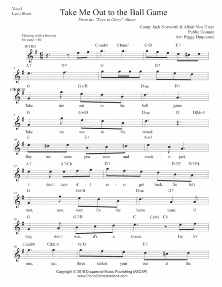 Take Me Out to the Ball Game_Vocal (G - Ab) (arr. Duquesnel Music Publishing)