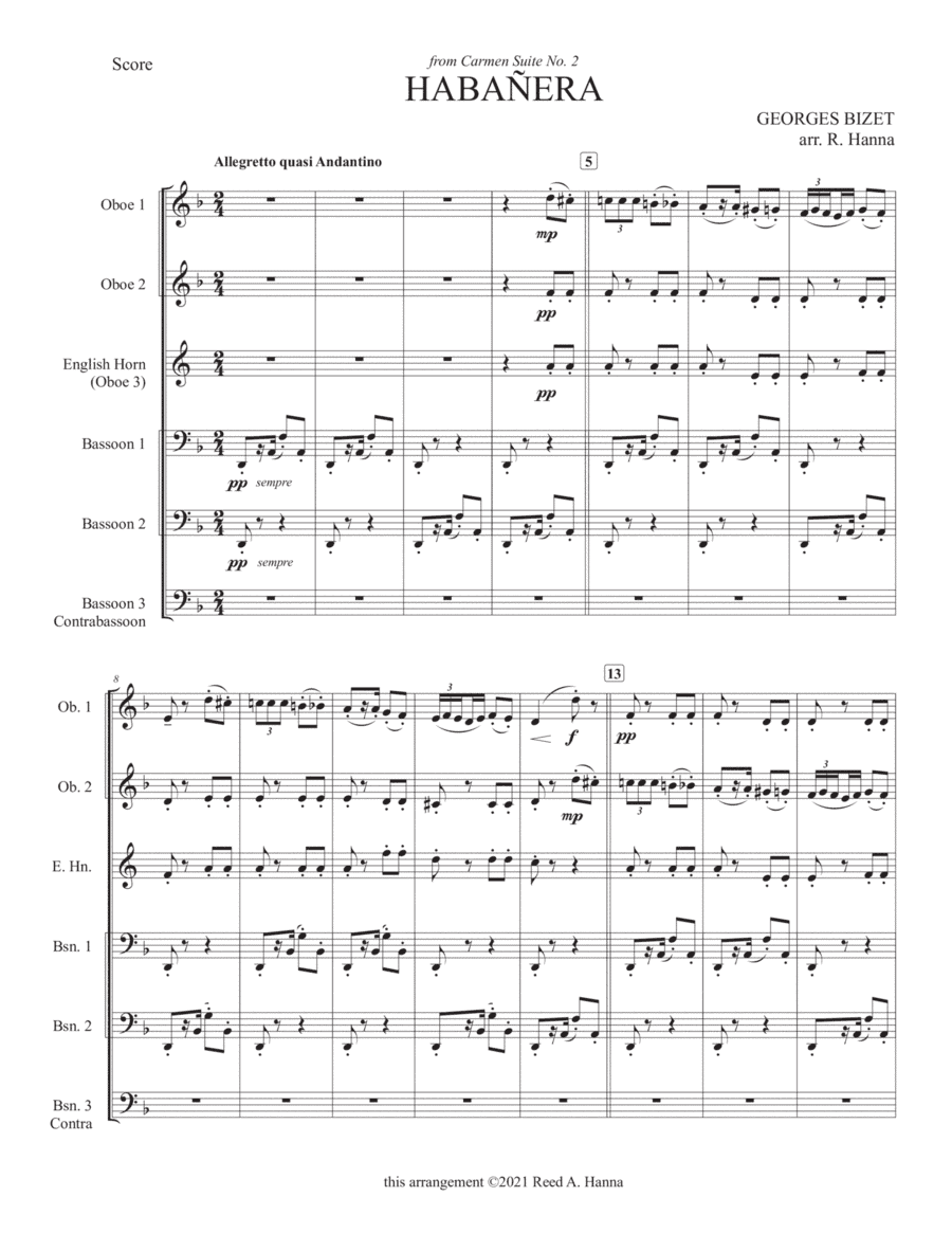 "Habanera" from Carmen Suite (Double Reed Ensemble) (arr. Reed Hanna)