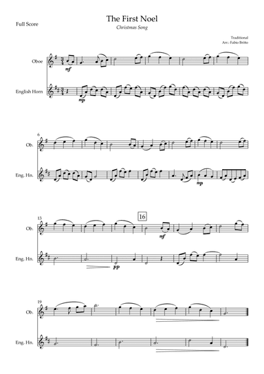 The First Noel (Christmas Song) for Oboe & English Horn Duo (arr. Fabio Britto)