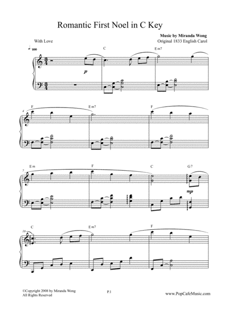 Romantic First Noel  + Romantic Silent Night ( Touching Piano Version in C Key) (arr. Miranda Wong)