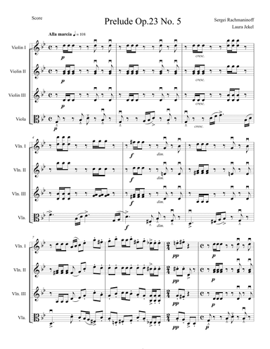 Prelude in G Minor by Rachmaninoff arranged for Three Violins and Viola (arr. Laura Jekel)