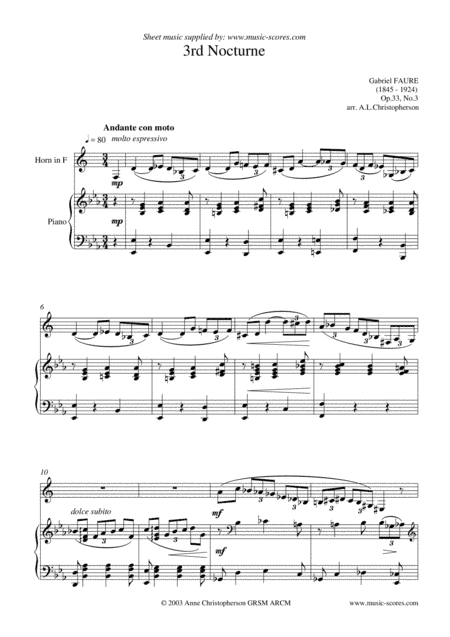 Nocturne: Op.33, No.3 - French Horn and Piano (arr. Anne L Christopherson GRSM ARCM)