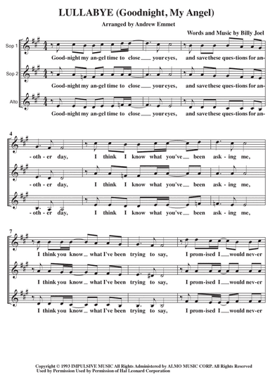 Lullabye (goodnight, My Angel) (arr. Andrew Emmet)