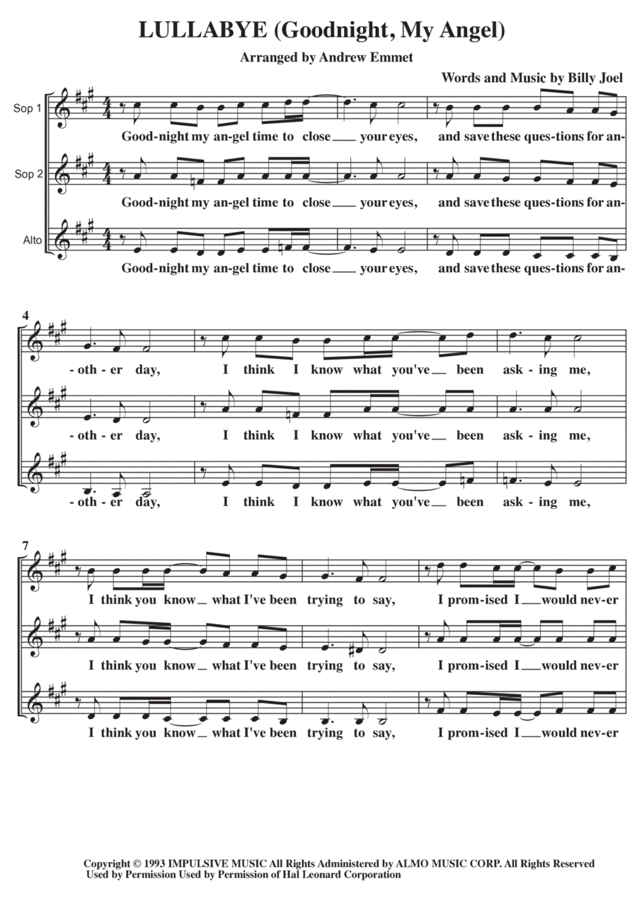 Lullabye (goodnight, My Angel) (arr. Andrew Emmet)