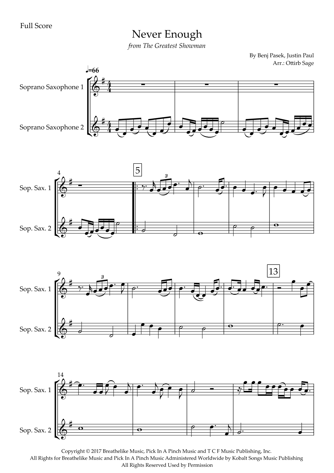 Never Enough (arr. Ottirb Sage)