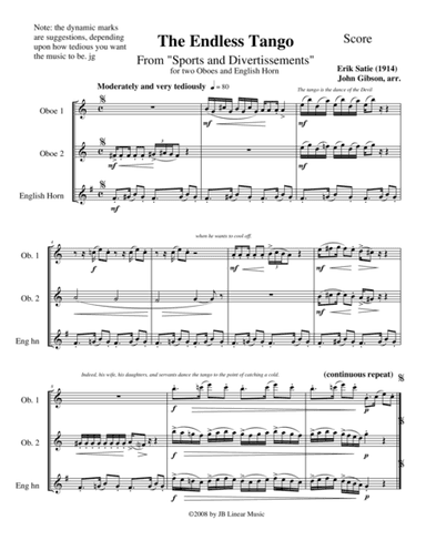 The Endless Tango by Erik Satie set for oboe trio (arr. John Gibson)