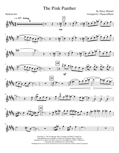 The Pink Panther from THE PINK PANTHER (arr. JNguyenSheets)