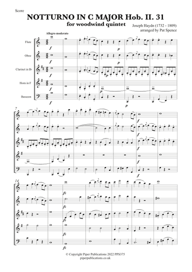 HAYDN: NOTTURNO IN C MAJOR Hob.II. 31FOR WOODWIND QUINTET (arr. Pat Spence)