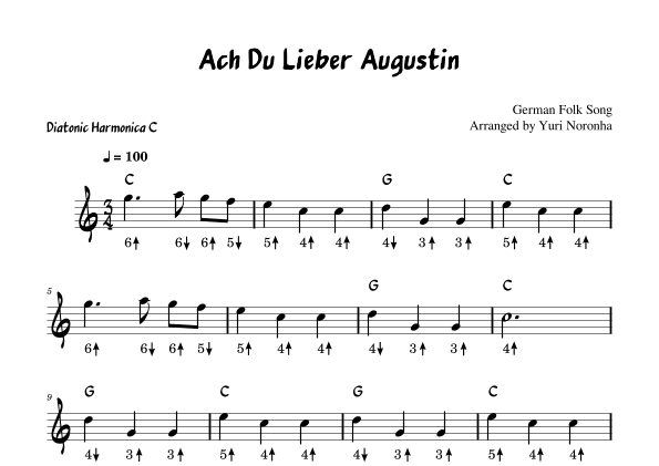 Ach Du Lieber Augustin - Harmonica key C (Very easy German Folk Song) (arr. Yuri Noronha)