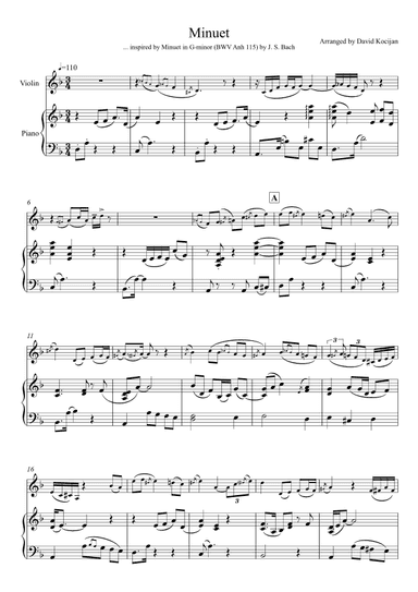 Minuet in G-minor, BWV Anh 115 (violin & piano) (arr. David Kocijan)