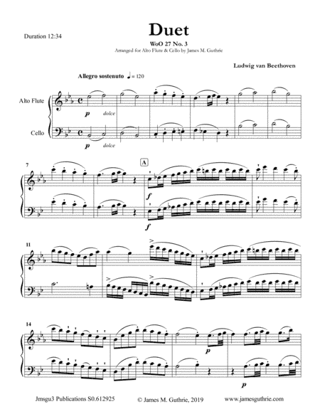 Beethoven: Duet WoO 27 No. 3 for Alto Flute & Cello (arr. James M. Guthrie, ASCAP)