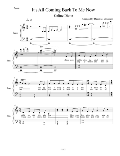 It's All Coming Back To Me Now (arr. Arranged by Diane M. McGahee)