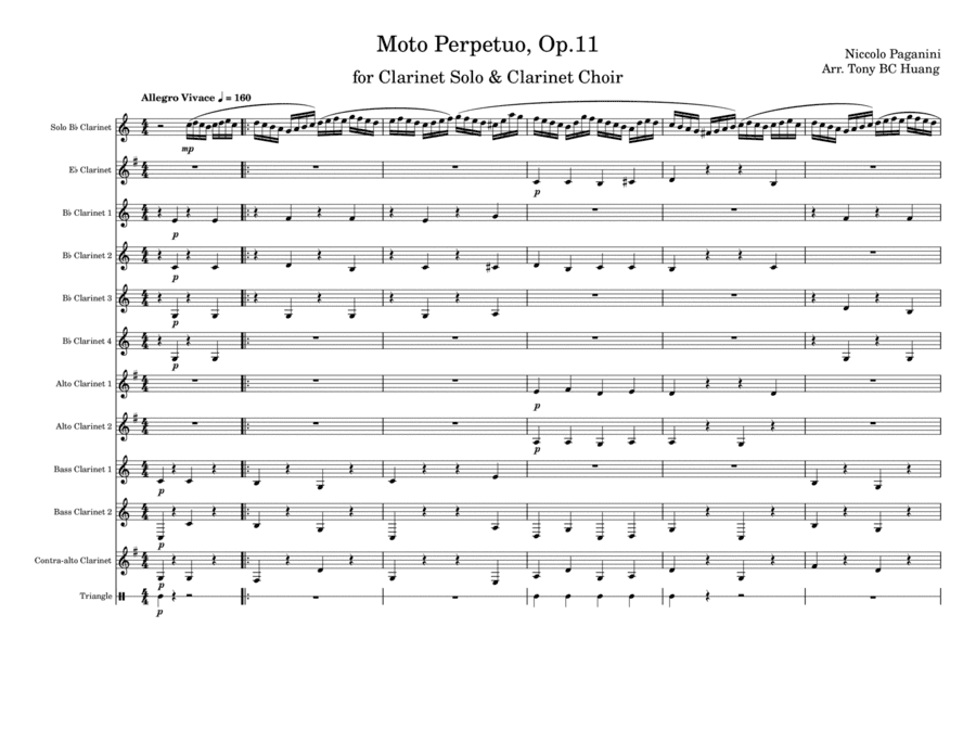 Paganini: Moto perpetuo, Op.11 for Clarinet Solo & Clarinet Choir (arr. Tony BC Huang)
