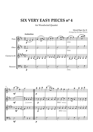 Six Very Easy Pieces nº 4 (Andantino) - For Woodwind Quartet (arr. Henrique Oliveira)