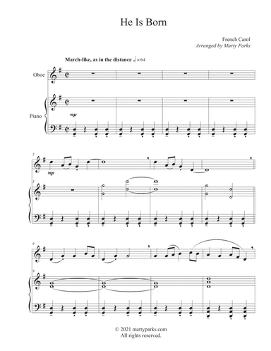 He Is Born (Oboe-Piano) (arr. Marty Parks)