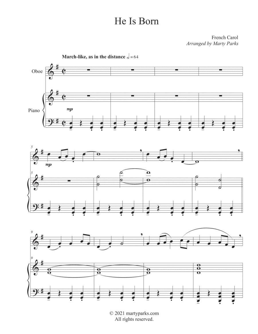 He Is Born (Oboe-Piano) (arr. Marty Parks)