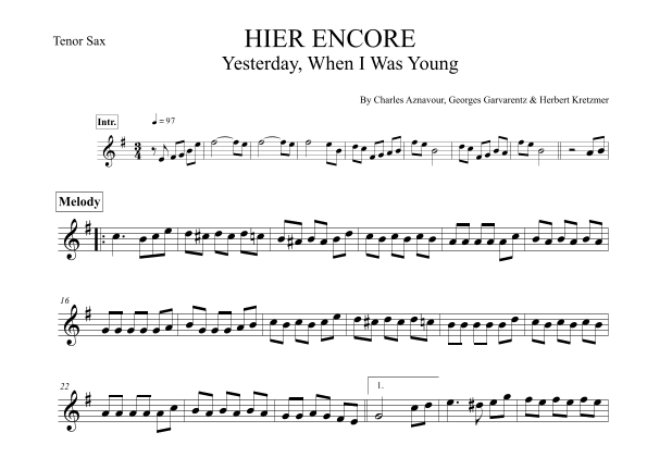 Yesterday, When I Was Young (hier Encore) (arr. Leo Silva)