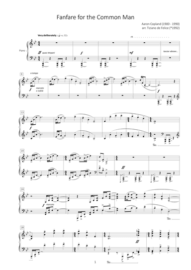 Fanfare for the Common Man for Piano (arr. Tiziano de Felice)