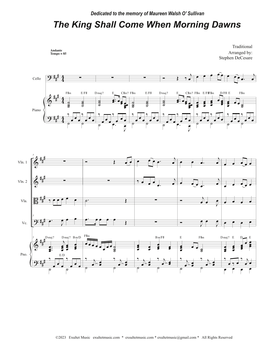 The King Shall Come When Morning Dawns (String Quartet and Piano) (arr. Stephen DeCesare)