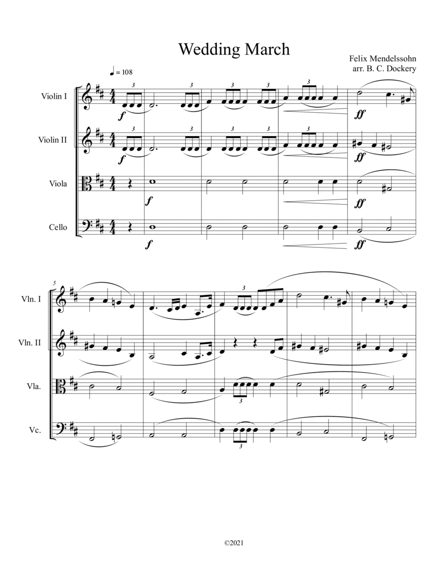 Wedding March for String Quartet (arr. B. C. Dockery)