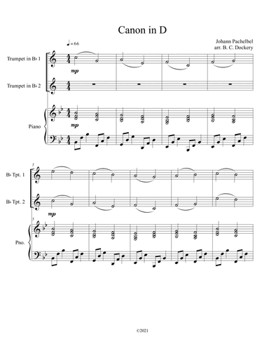 Canon in D for 2 Trumpets and Piano (arr. B. C. Dockery)