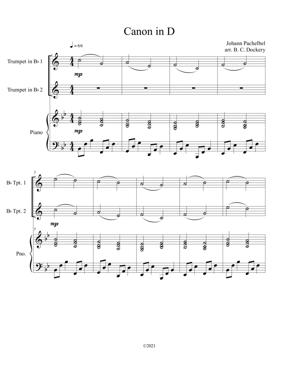 Canon in D for 2 Trumpets and Piano (arr. B. C. Dockery)