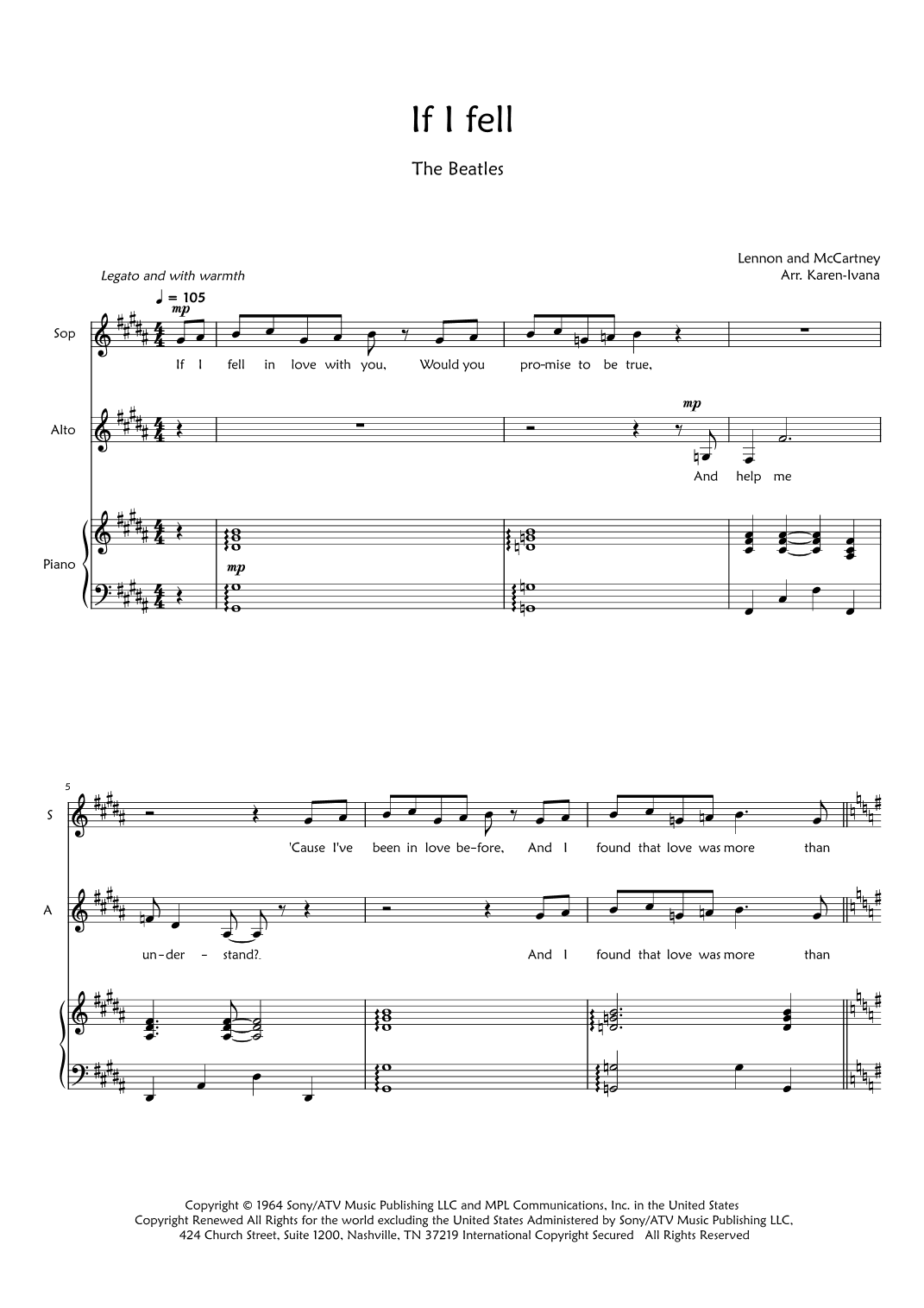 If I Fell (arr. Karen Ivana)