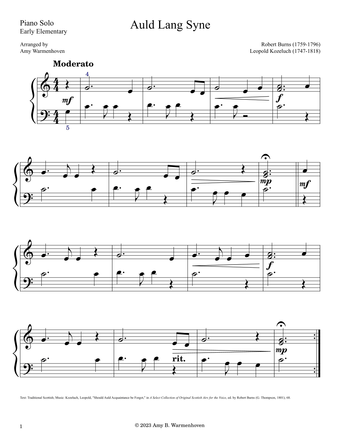 Auld Lang Syne [elementary] (arr. Amy Warmenhoven)
