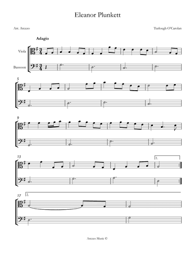 turlough'o carolan eleanor plunkett Viola and Bassoon sheet music (arr. Arezzo Music)