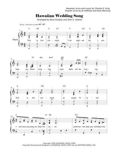 Hawaiian Wedding Song (ke Kali Nei Au) (arr. David Lee Gingras and John E. Dosher)