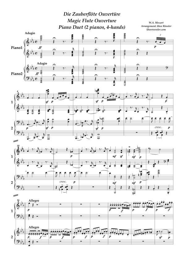 The Magic Flute Ouverture / Die Zauberflöte Ouvertüre (arr. Uwe Roessler / Rössler / Rassler)