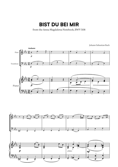 Johann Sebastian Bach - Bist du bei Mir BWV 508 (for Flute, Trombone and Piano) (arr. Cadenza Editions)
