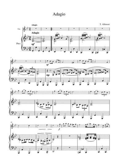 Albinoni - Adagio in G minor for violin and piano (arr. MMS)