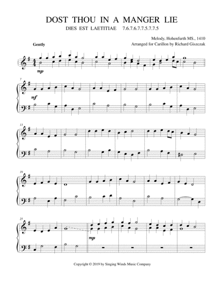Dost Thou in a Manger Lie (DIES EST LAETITIAE) (arr. Richard Giszczak)