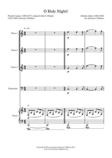 O Holy Night! Flute Trio, Cello, Piano Score - Score Only (arr. Stewart J Wallace)