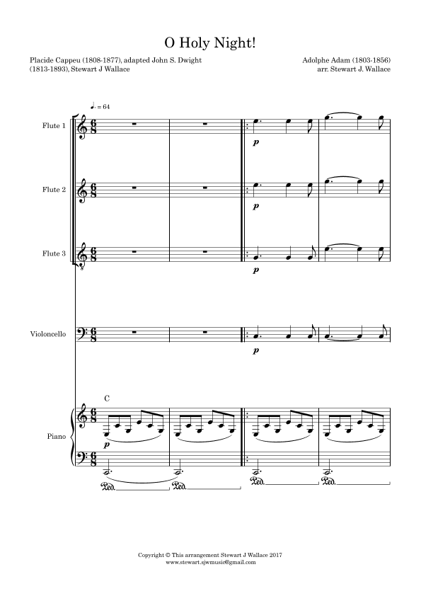 O Holy Night! Flute Trio, Cello, Piano Score - Score Only (arr. Stewart J Wallace)
