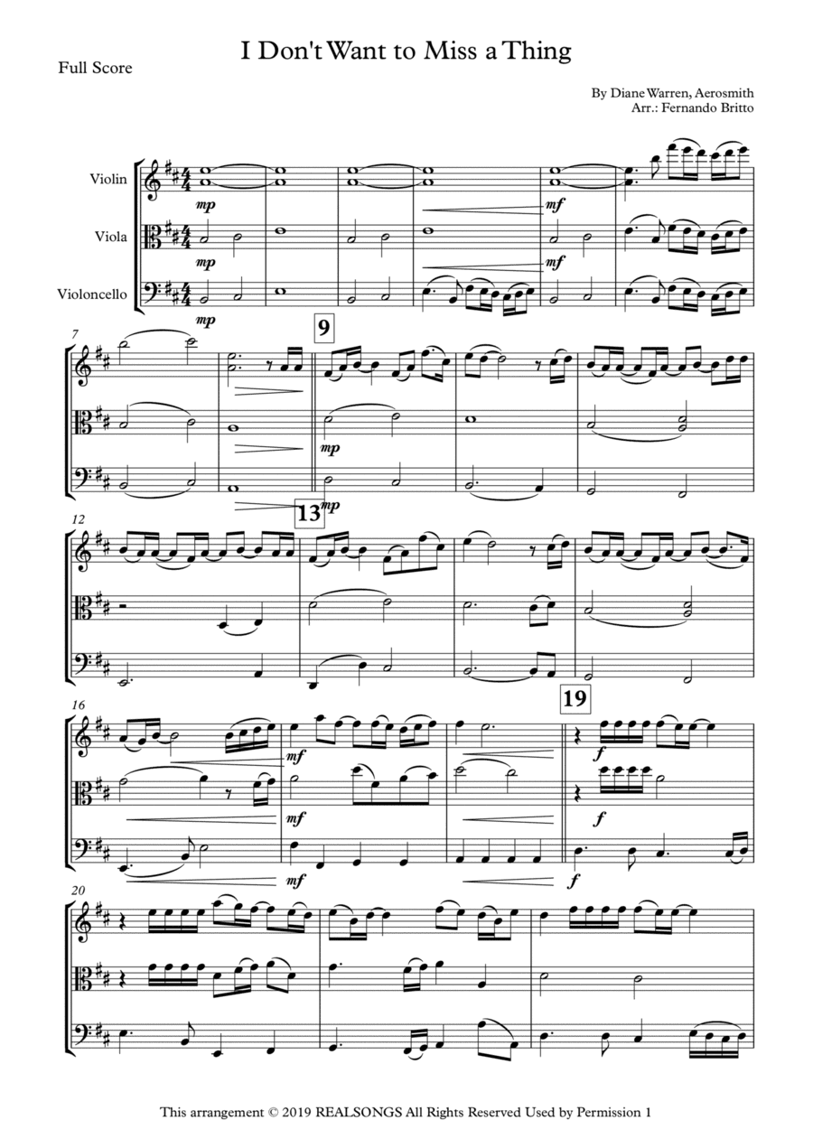 I Don't Want To Miss A Thing (arr. Fernando Britto)