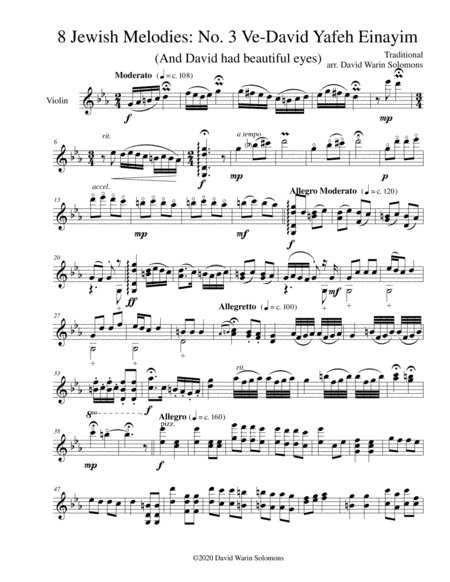 Variations on Ve-David yafeh einayim (And David had beautiful eyes) for violin solo (arr. David Warin Solomons)
