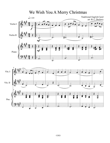 We Wish You A Merry Christmas (Violin Duet with Piano Accompaniment) (arr. B. C. Dockery)