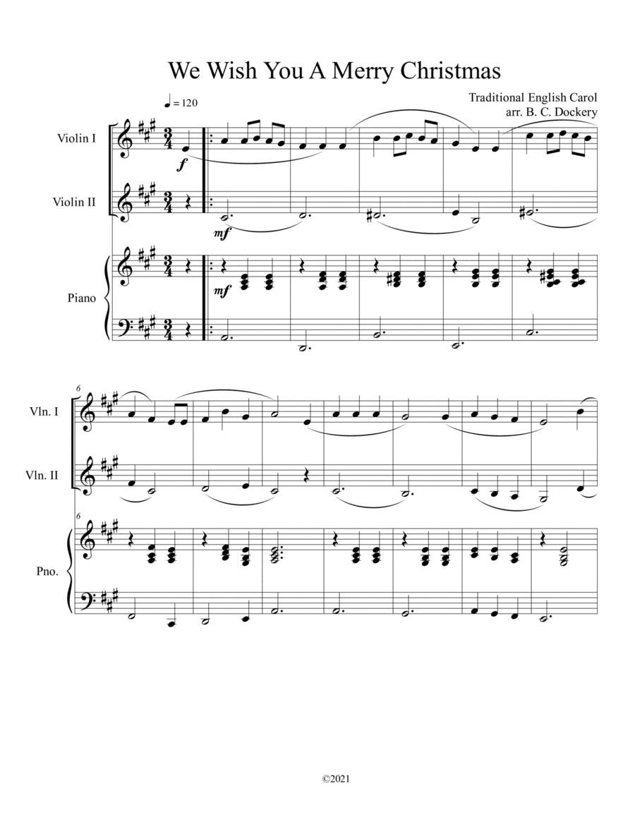 We Wish You A Merry Christmas (Violin Duet with Piano Accompaniment) (arr. B. C. Dockery)