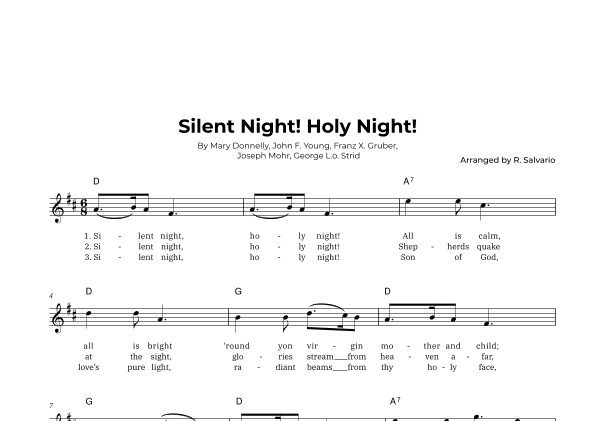 Silent Night! Holy Night! (Key of D Major) (arr. R. Salvario)