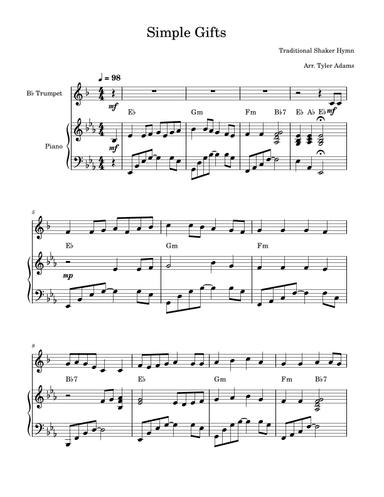 Simple Gifts (for Bb Trumpet) (arr. Tyler Adams)