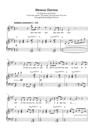 Nessun Dorma (for soprano and piano) (arr. Rodrigo Faleiros)