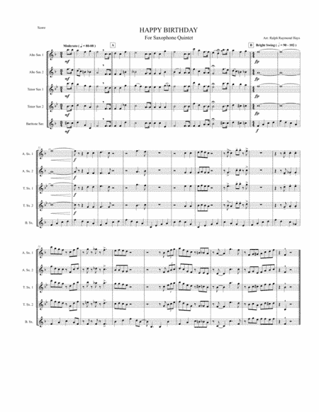 HAPPY BIRTHDAY for Saxophone Quintet (arr. Ralph Raymond Hays)