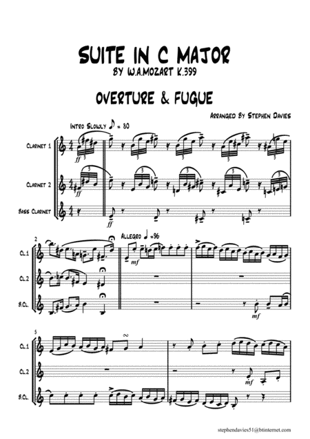 Suite in C Major by W.A.Mozart K399 for Clarinet Trio. (arr. Stephen Davies)